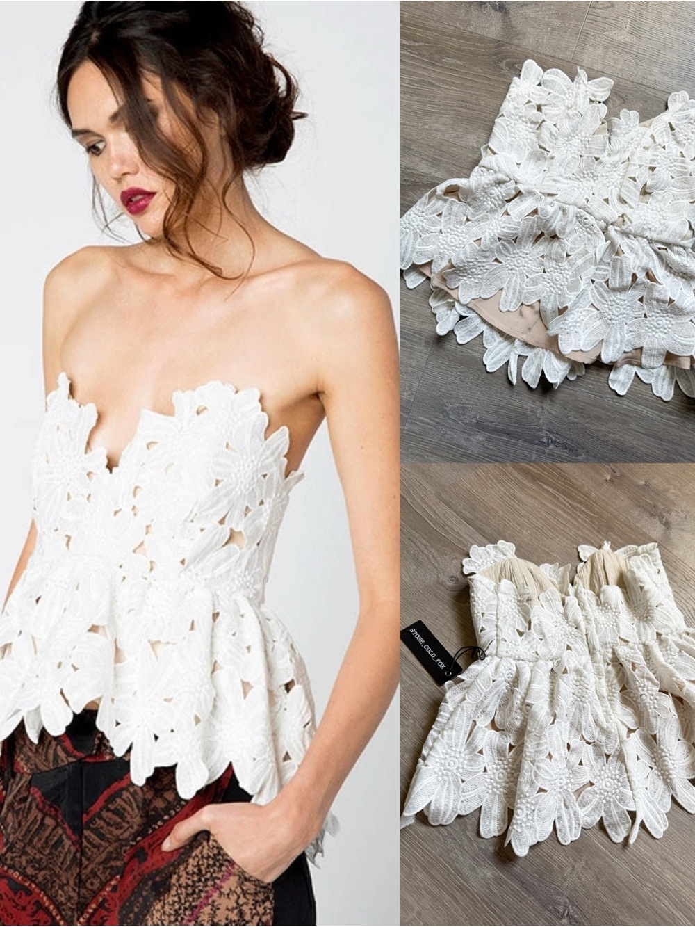 Stone Cold Fox Texas Floral White Tube Top Lace Layered Crochet Linen Top-XS/S